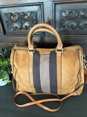 Suede Top-Handle Satchel with Center Stripe